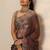 brown printed organza saree with unstitched blouse piece