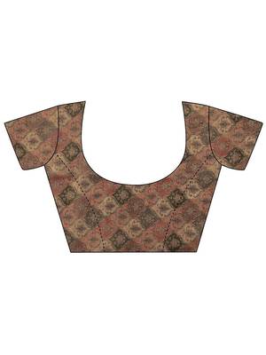 brown printed organza saree with unstitched blouse piece 4