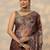 brown printed organza saree with unstitched blouse piece