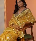 yellow embellished nylon saree with unstitched blouse piece