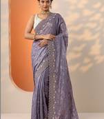 lavender embroidered organza saree with unstitched blouse piece