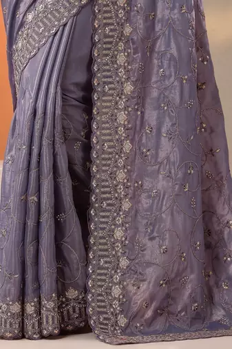 lavender embroidered organza saree with unstitched blouse piece