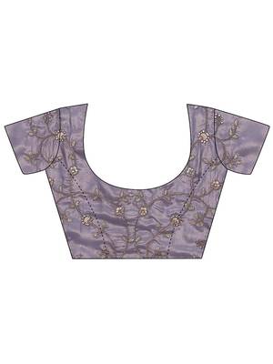 lavender embroidered organza saree with unstitched blouse piece 3