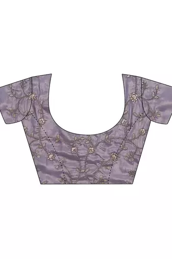 lavender embroidered organza saree with unstitched blouse piece