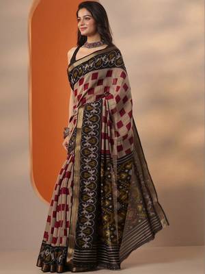 multi printed saree with unstitched blouse piece 2
