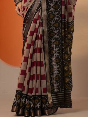 multi printed saree with unstitched blouse piece 3