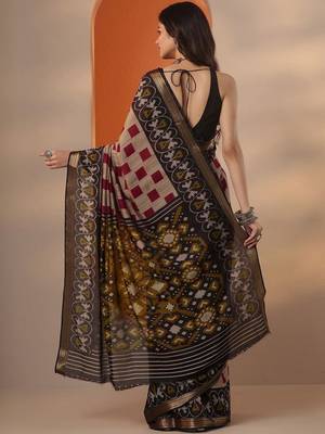 multi printed saree with unstitched blouse piece 4