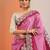 pink embellished crepe saree with unstitched blouse piece
