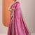 pink embellished crepe saree with unstitched blouse piece