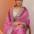 pink embellished crepe saree with unstitched blouse piece