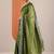 green embellished crepe saree with unstitched blouse piece