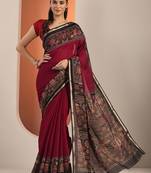 maroon solid saree with unstitched blouse piece