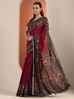 maroon solid saree with unstitched blouse piece 3