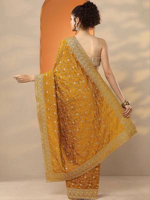 yellow embellished saree with unstitched blouse piece 2