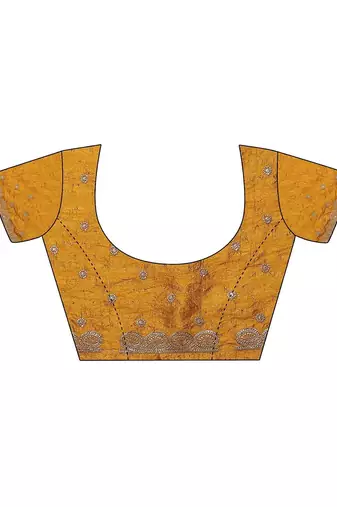 yellow embellished saree with unstitched blouse piece