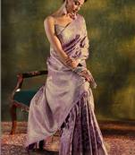 lavender woven design zari satin saree