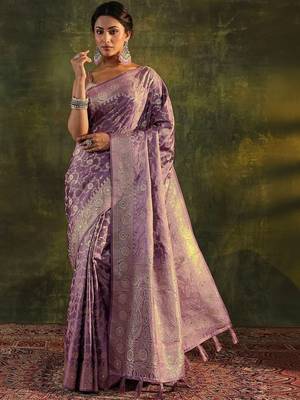lavender woven design zari satin saree 2