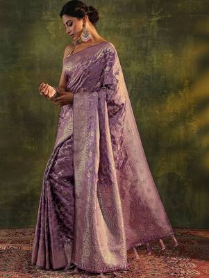 lavender woven design zari satin saree 3