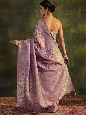 lavender woven design zari satin saree 4