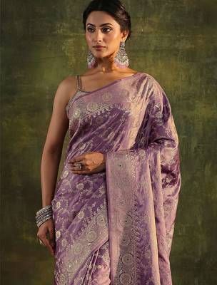 lavender woven design zari satin saree 5