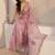 pink floral beads and stones organza heavy work saree