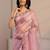 pink floral beads and stones organza heavy work saree