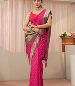 pink ethnic motifs zari silk blend saree