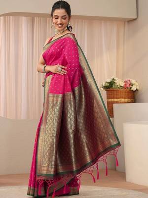 pink ethnic motifs zari silk blend saree 2