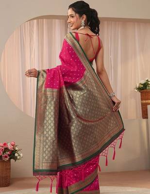 pink ethnic motifs zari silk blend saree 3