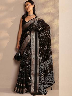 black woven design saree with unstitched blouse piece 1