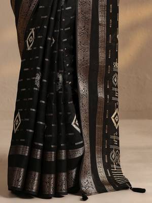 black woven design saree with unstitched blouse piece 5
