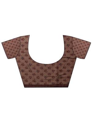 beige ikkat printed saree with unstitched blouse piece 4