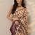 beige ikkat printed saree with unstitched blouse piece