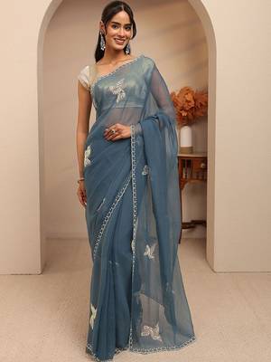 teal peacock blue tissue saree 1