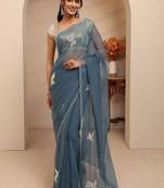 teal peacock blue tissue saree