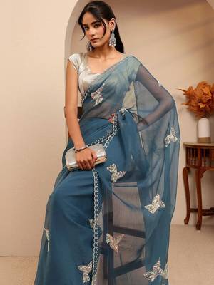 teal peacock blue tissue saree 5