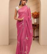 magenta orchid pink tissue saree