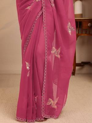 magenta orchid pink tissue saree 3