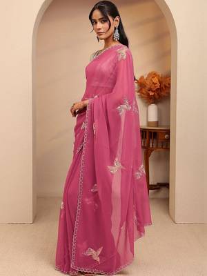 magenta orchid pink tissue saree 4