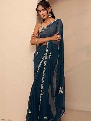 teal georgette saree 1