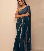 teal georgette saree