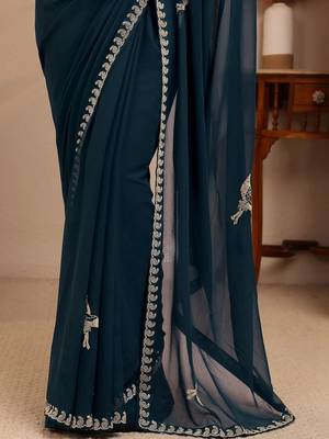 teal georgette saree 3