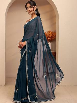 teal georgette saree 4