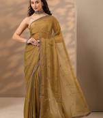 olive embellished saree with unstitched blouse piece