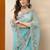 turquoise blue floral embroidered chiffon heavy work saree