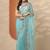 turquoise blue floral embroidered chiffon heavy work saree