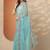 turquoise blue floral embroidered chiffon heavy work saree