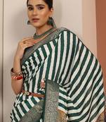 white printed saree with unstitched blouse piece