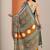 white printed saree with unstitched blouse piece