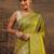 lime green floral zari silk blend saree